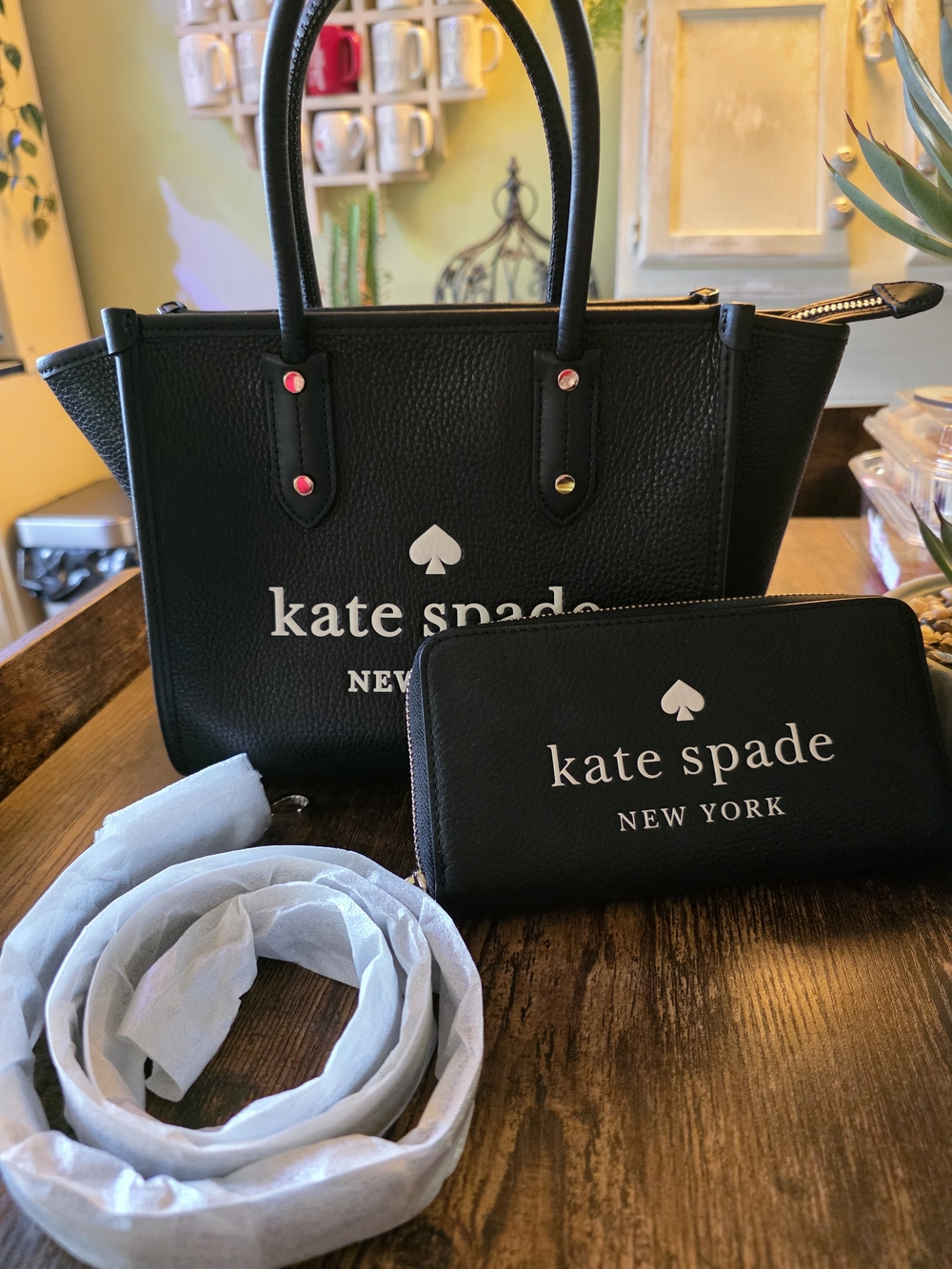 kate spade Black Pebbled Leather Tote with Wallet